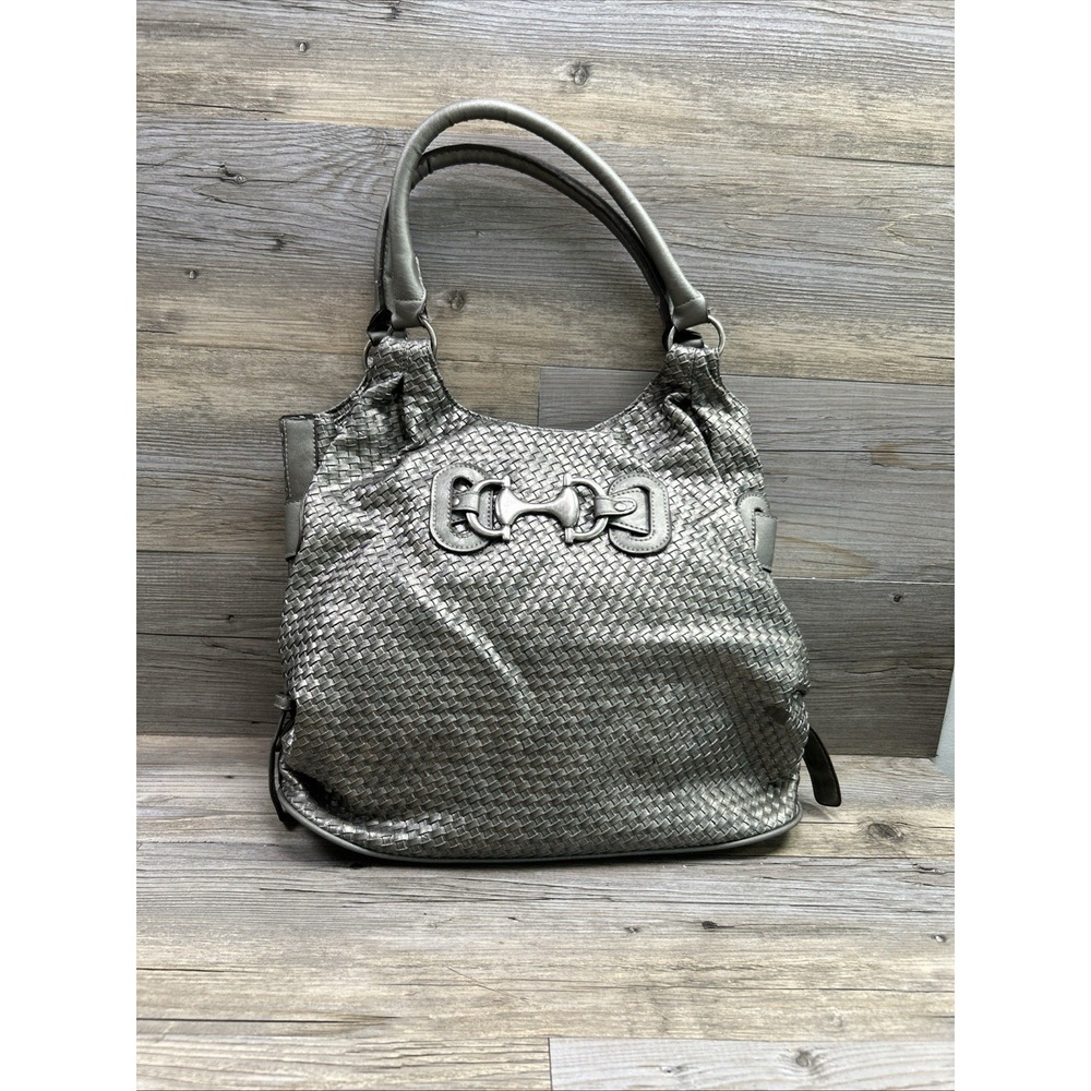 Bueno Victorian Basket Weave Faux Leather Double Handle Slouchy Shoulder Bag